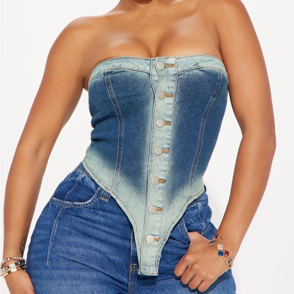Denim Strapless Corset Top